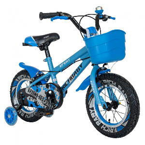 Bicicleta copii 2-4 ani 12 inch roti ajutatoare cu Led Rich Baby CSR1203A albastru cu negru