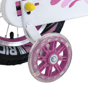 Bicicleta fete 2-4 ani 12 inch roti ajutatoare cu Led Rich Baby CSR1204A roz cu alb