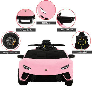 Masinuta electrica cu roti din cauciuc si scaun piele Lamborghini Huracan Pink
