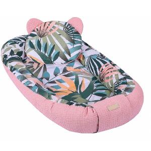 Baby Nest Multifunctional cu doua tipuri de material Velur Jungle Pink