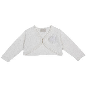 Cardigan copii Chicco, tricotat, floare aplicata, alb, 09348