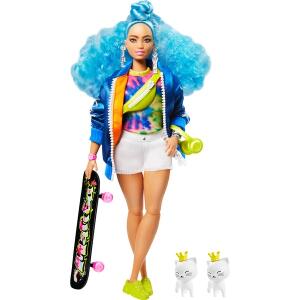 Papusa Barbie, Extra Style, Blue Curly Hair