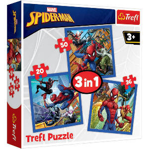 Puzzle 3 in 1 Trefl, Spiderman, Puterea paianjenului (20, 36, 50 piese)