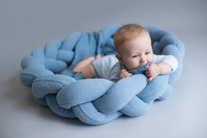 Protectie laterala patut bebe Bumper impletit inchidere velcro tricot blue 210 cm
