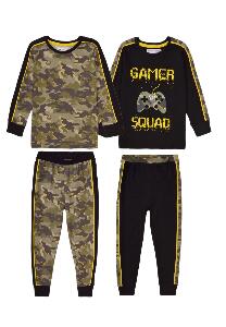 Set pijama cu maneca lunga si imprimeu Minoti, Kb Pyj, Army/Gamer