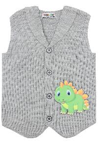 Vesta tricotata, acril, gri cu dinozauri