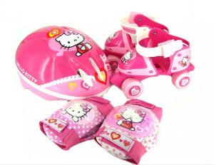 Set rotile Hello Kitty Saica pentru copii cu accesorii protectie si casca marimi reglabile 24-29