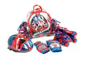 Set rotile Spiderman Saica pentru copii cu accesorii protectie si casca marimi reglabile 24-29