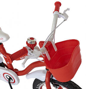 Bicicleta copii 3-5 ani 14 inch C-Brake cu Led Rich Baby R1404A rosu cu design alb