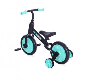 Bicicleta de echilibru 2 in 1 cu pedale si roti auxiliare black turquise