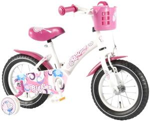 Bicicleta fete 12 inch Volare Bike Giggles cu roti ajutatoare si cosulet roz