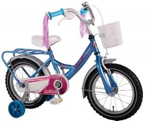 Bicicleta fetite 14 inch Volare Bike cu roti ajutatoare cosulet portbagaj metal si pompoane la ghidon