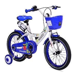 Bicicleta pentru baieti cu roti ajutatoare si cosulet 16 inch Little Monster Blue