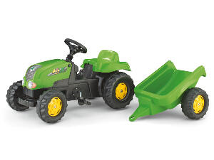 Tractor cu pedale Rolly Kid X verde cu remorca