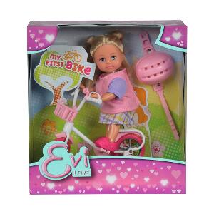 Papusa Evi Love cu bicicleta si casca roz