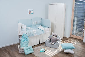 Set de pat pentru bebelusi Blue Teddy Dream 6 piese