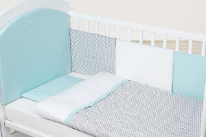 Set de pat pentru bebelusi Chevron Grey Turquoise 10 piese