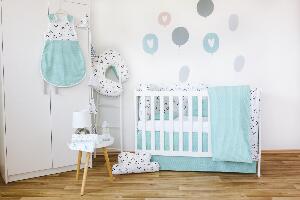 Set de pat pentru bebelusi Blue Panda - 3 piese, 100 bumbac