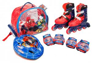 Role copii Saica reglabile 35-38 Spiderman cu protectii si casca in ghiozdan