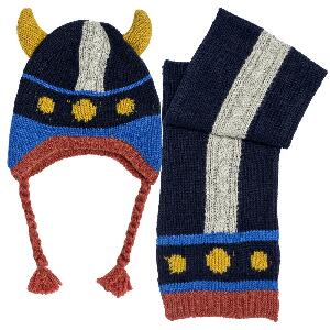Set 2 bucati Chicco, fular si caciula tricotata, albastru, amestec lana, 42968