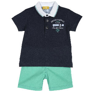 Costum copii Chicco, tricou si pantalon, albastru cu verde, 76450