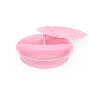 Farfurie compartimentata cu capac 6 luni+ pastel pink Twistshake