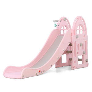 Tobogan pentru copii cu cos de baschet Nichiduta Garden Happy Slide Pink