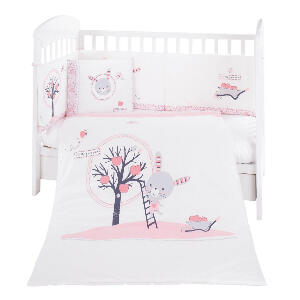Lenjerie patut cu 6 piese si protectii laterale 70x140 cm Pink Bunny