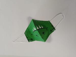 Masca textila cu pliuri, reutilizabila, 2 straturi, verde model dinozaur