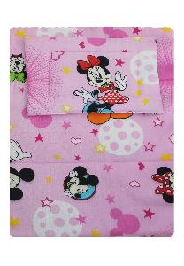 Lenjerie 3 piese, Minnie si Mickey, roz cu stelute, 120x60cm