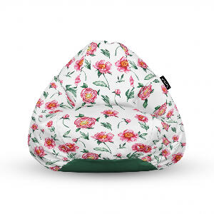 Fotoliu Units Puf Bean Bags tip para impermeabil cu maner alb cu flori rosii