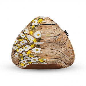 Fotoliu Units Puf Bean Bags tip para impermeabil cu maner lemn maro cu flori albe si galbene