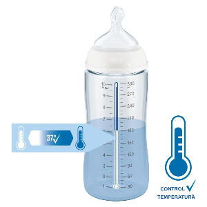 Biberon Nuk First Choice PP 300 ml Control Temperatura tetina silicon M 0-6 luni albastru
