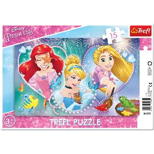 Puzzle Trefl 15 piese in rama, Trei printese zambitoare, Disney Princess